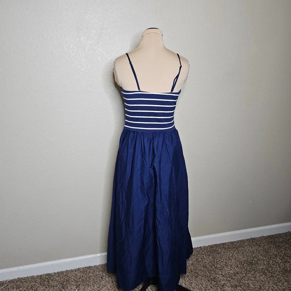 J.Crew Mixed-media Midi Dress Navy Blue White Striped Size Medium